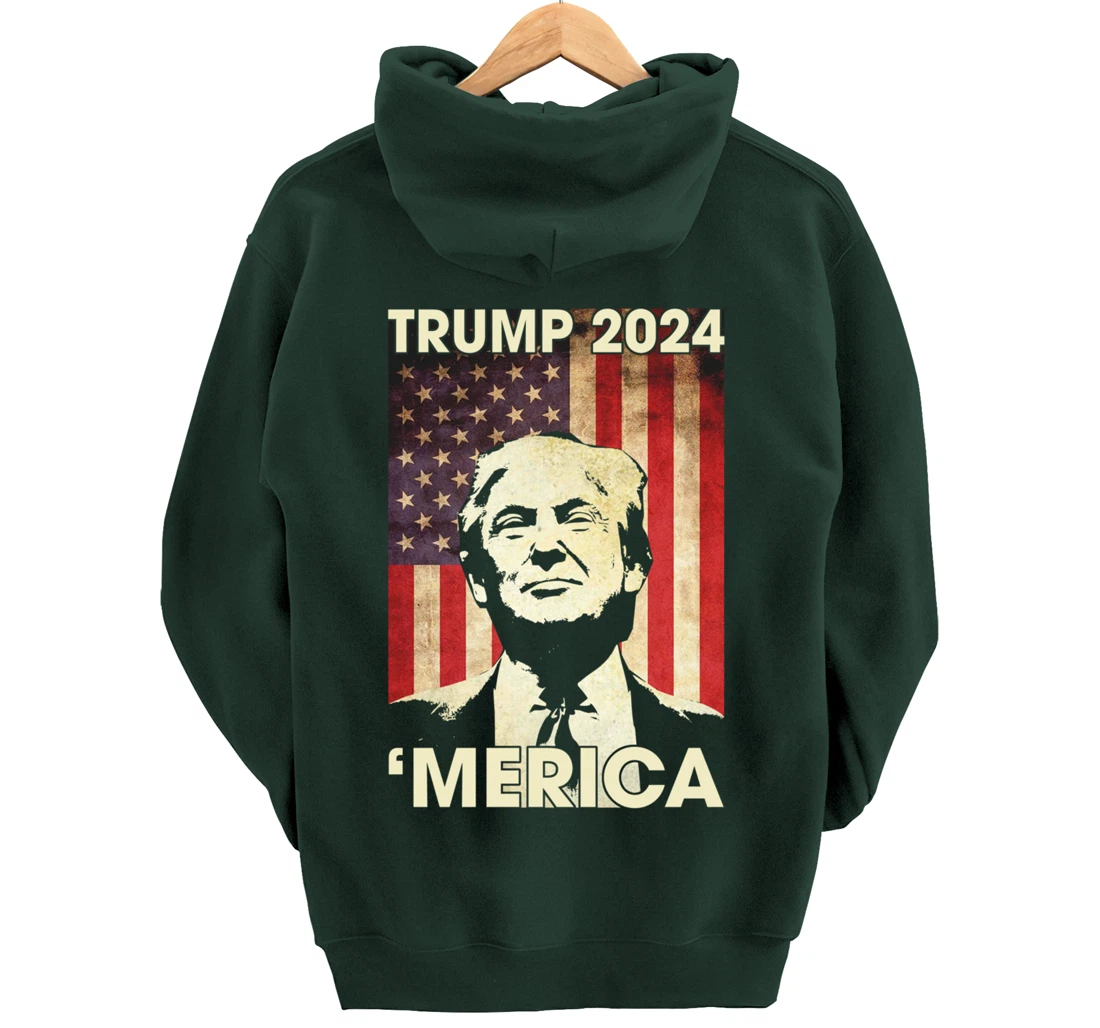 Trump 2024 Merica American Flag Murica 4th Of July Gifts Pullover Hoodie