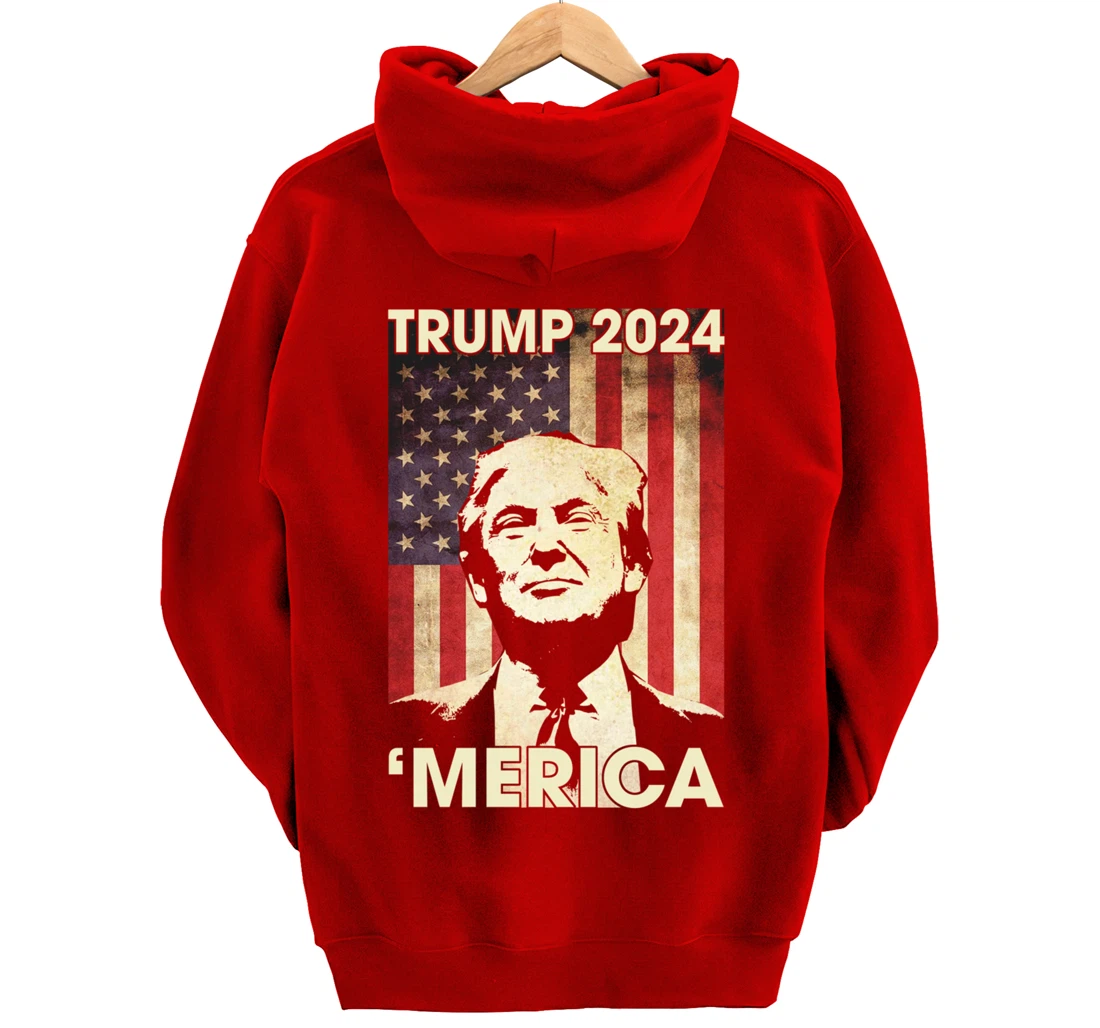 Trump 2024 Merica American Flag Murica 4th Of July Gifts Pullover Hoodie
