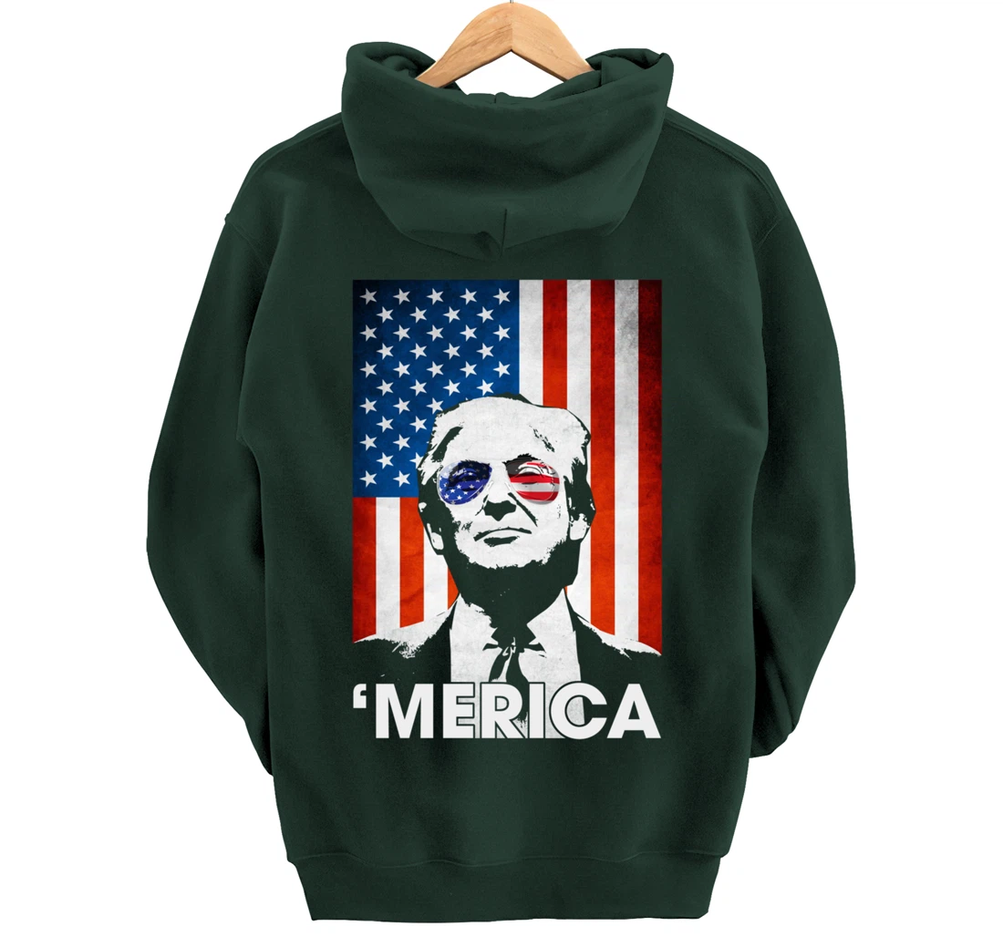 Trump Merica American Flag 4th Of July Murica Patriotic Pullover Hoodie