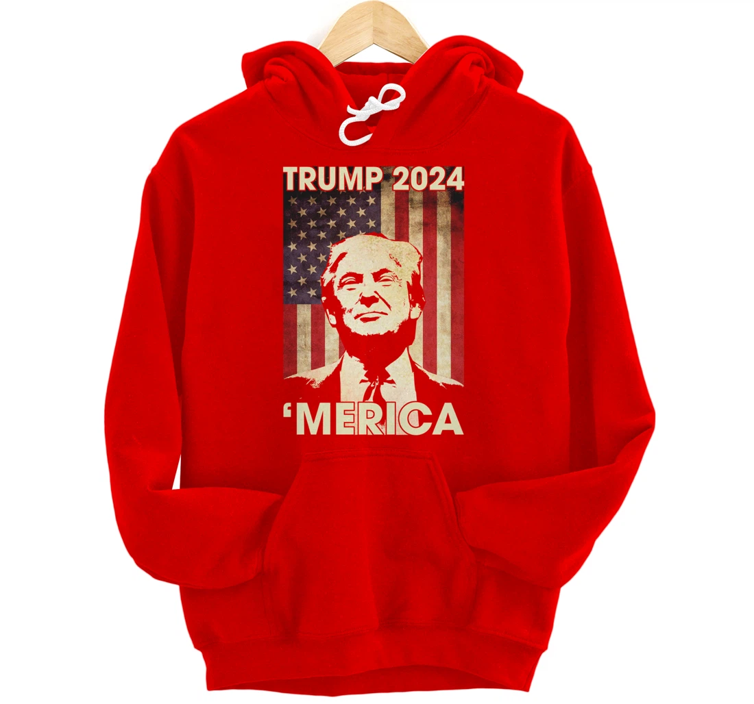 Trump 2024 Merica American Flag Murica 4th Of July Gifts Pullover Hoodie
