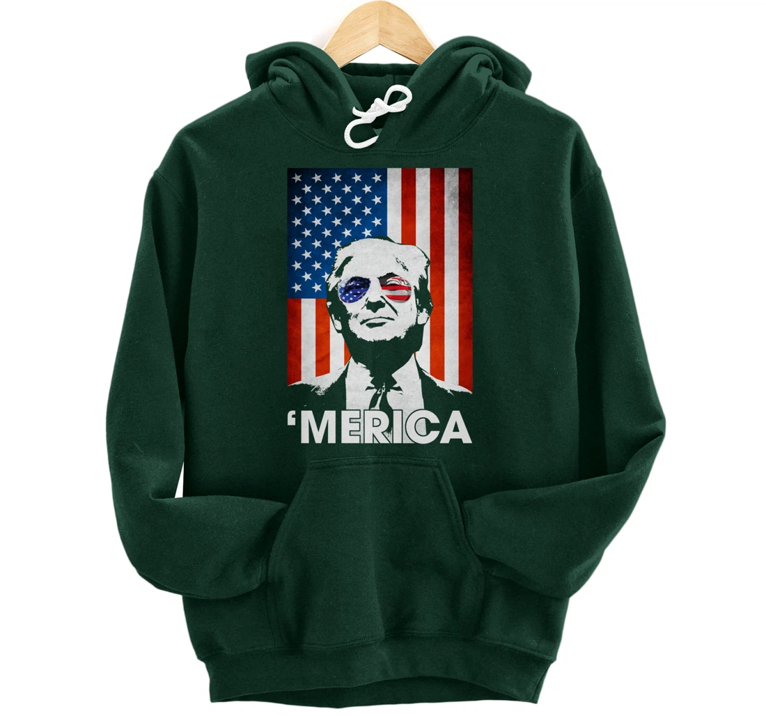 Trump Merica American Flag 4th Of July Murica Patriotic Pullover Hoodie