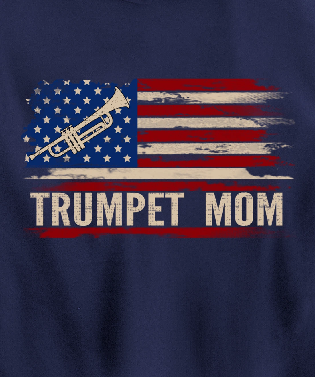 Vintage Trumpet Mom American USA Flag Music Gift Pullover Hoodie