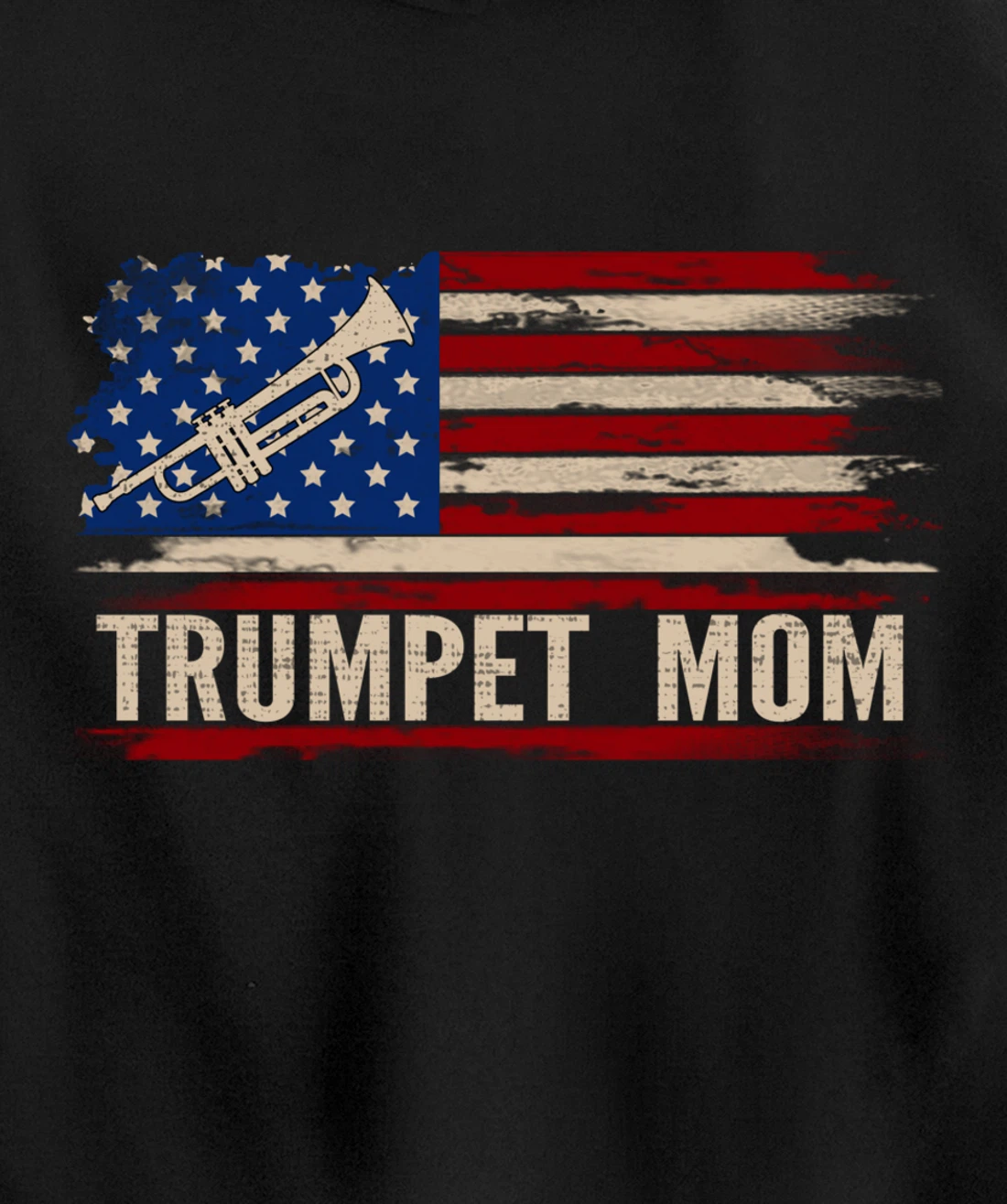 Vintage Trumpet Mom American USA Flag Music Gift Pullover Hoodie