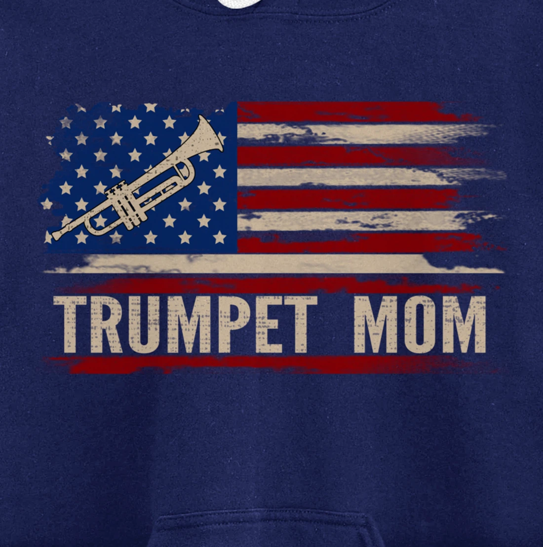 Vintage Trumpet Mom American USA Flag Music Gift Pullover Hoodie