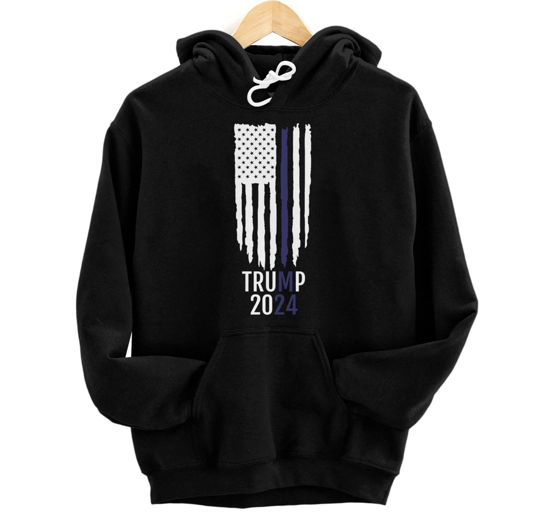 President Donald Trump 2024 Thin Blue Line Police Pullover Hoodie