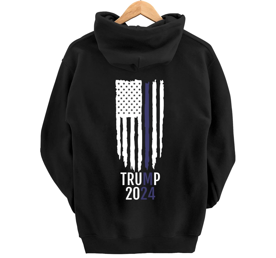 President Donald Trump 2024 Thin Blue Line Police Pullover Hoodie