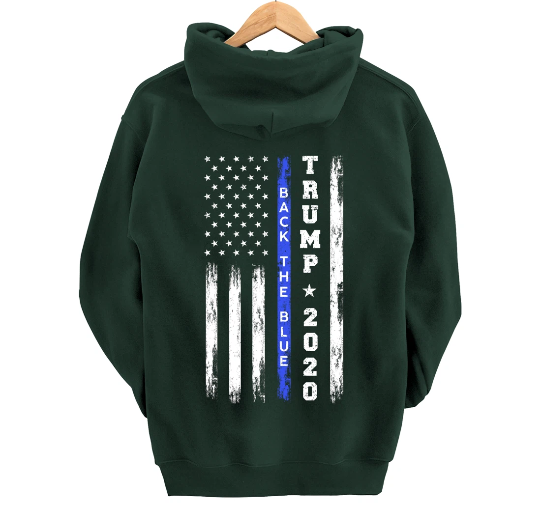 Pro Trump Back The Blue Thin Blue Line American Flag Police Pullover Hoodie