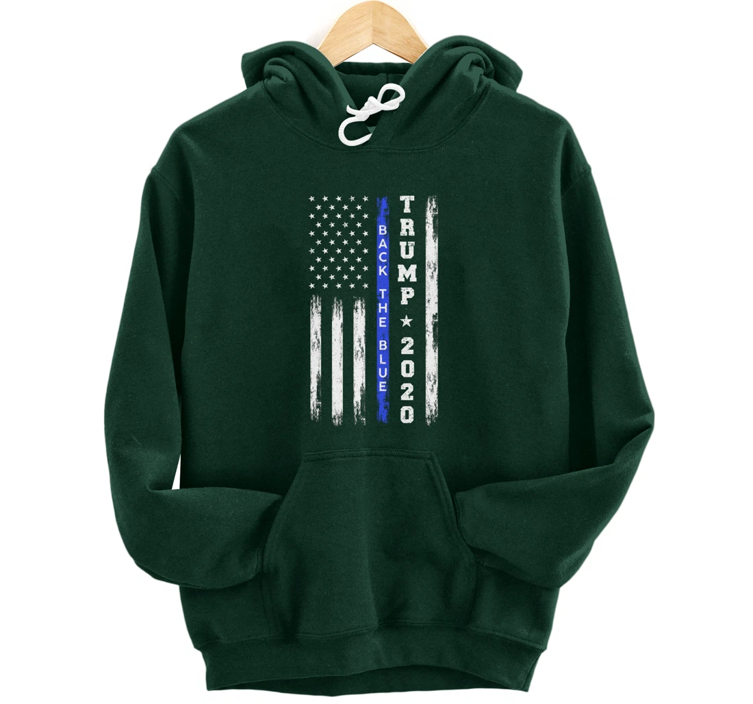 Pro Trump Back The Blue Thin Blue Line American Flag Police Pullover Hoodie