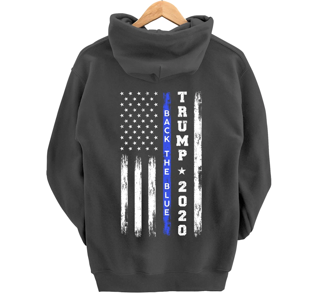 Pro Trump Back The Blue Thin Blue Line American Flag Police Pullover Hoodie