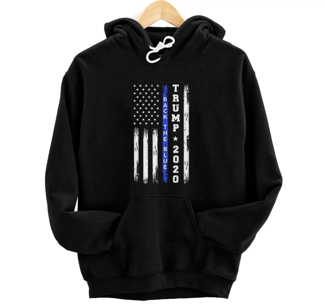 Pro Trump Back The Blue Thin Blue Line American Flag Police Pullover Hoodie