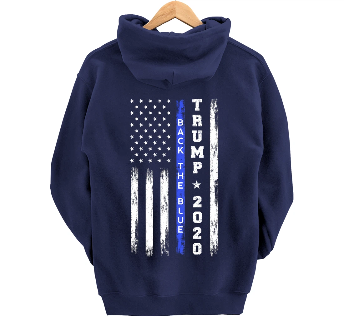 Pro Trump Back The Blue Thin Blue Line American Flag Police Pullover Hoodie