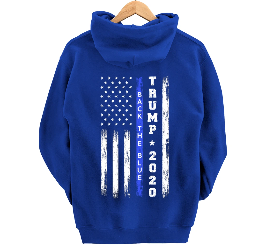 Pro Trump Back The Blue Thin Blue Line American Flag Police Pullover Hoodie