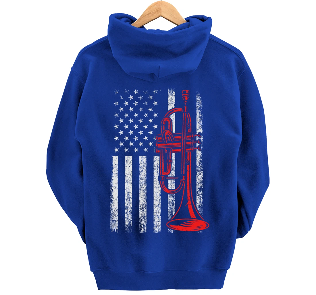 USA Flag Trumpet Pullover Hoodie