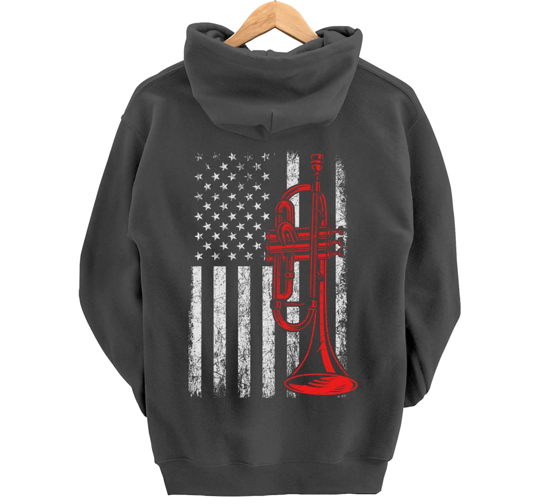 USA Flag Trumpet Pullover Hoodie