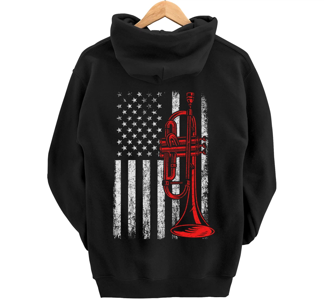 USA Flag Trumpet Pullover Hoodie