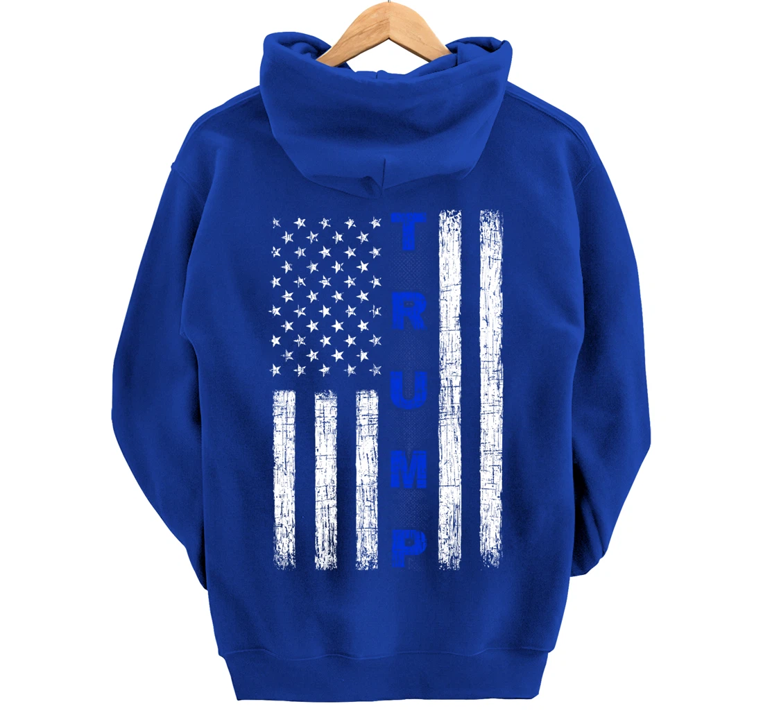 Thin Blue Line Trump American Flag - design on back - Police Pullover Hoodie
