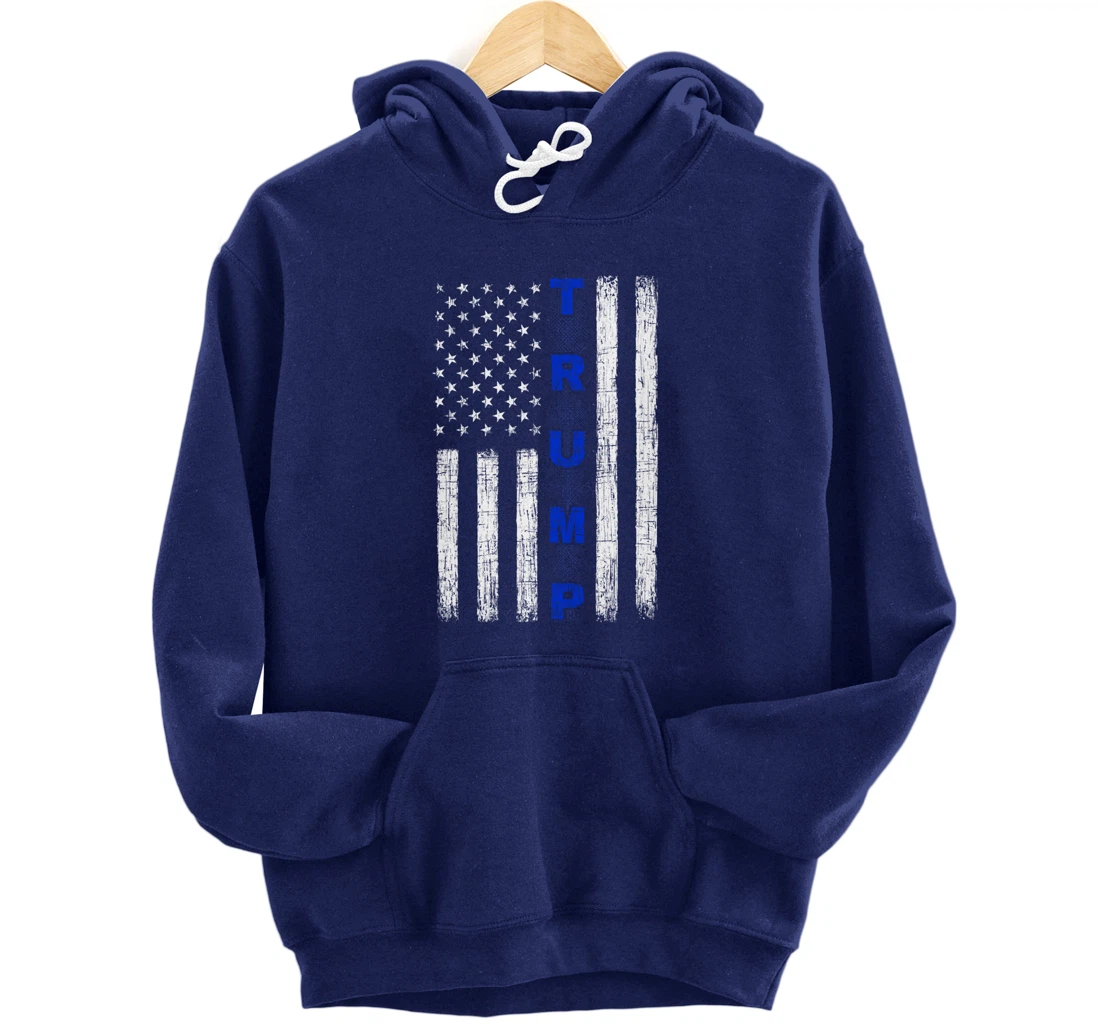 Thin Blue Line Trump American Flag - design on back - Police Pullover Hoodie