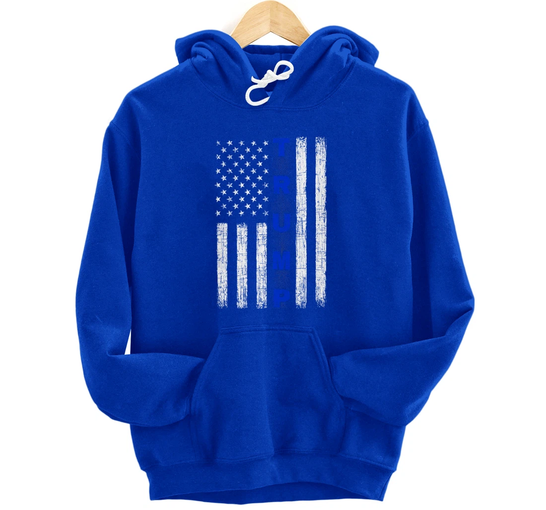 Thin Blue Line Trump American Flag - design on back - Police Pullover Hoodie