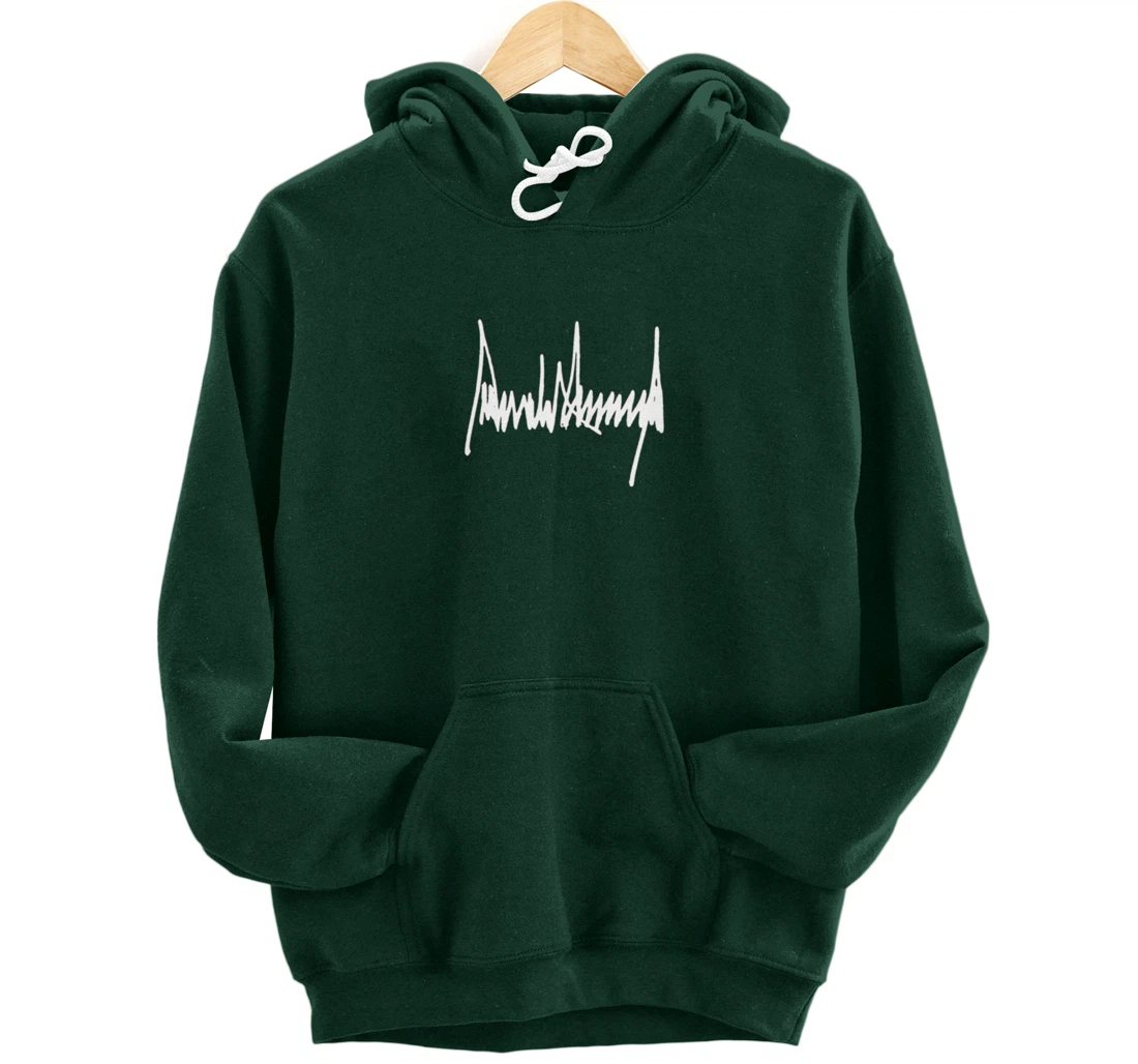 President Donald J Trump Signature Left Chest White Pullover Hoodie