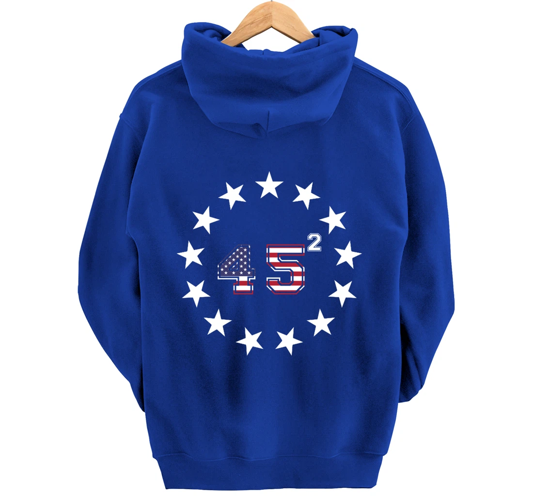 Donald Trump 45 Squared Betsy Ross Stars Patriotic USA Flag Pullover Hoodie