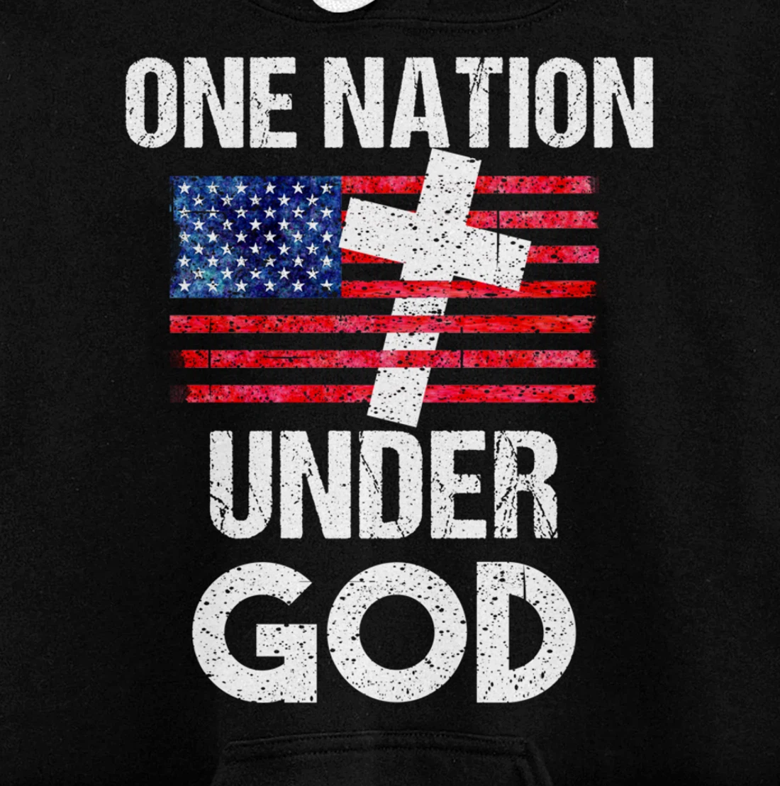 Cool One Nation Under God Funny USA Flag Cross Patriot Gift Pullover Hoodie
