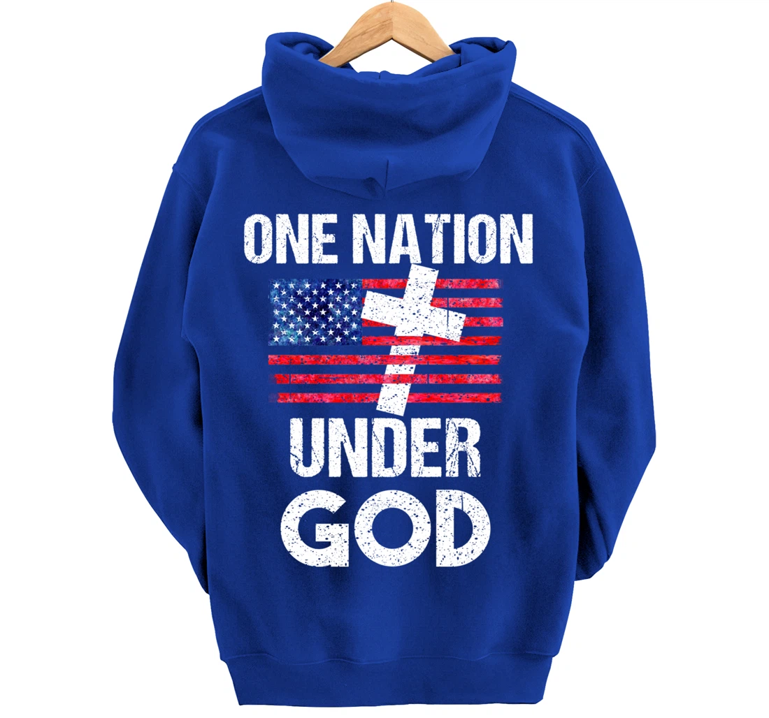 Cool One Nation Under God Funny USA Flag Cross Patriot Gift Pullover Hoodie