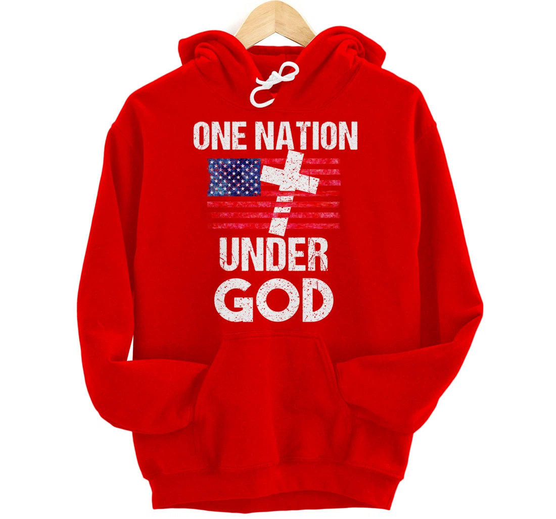 Cool One Nation Under God Funny USA Flag Cross Patriot Gift Pullover Hoodie