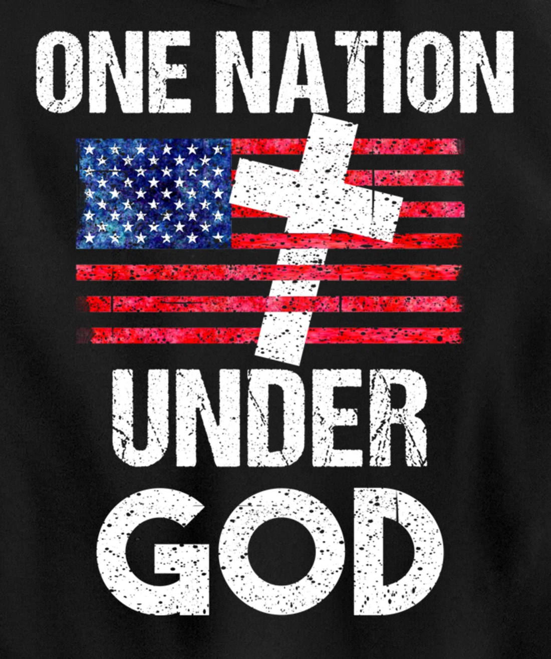 Cool One Nation Under God Funny USA Flag Cross Patriot Gift Pullover Hoodie