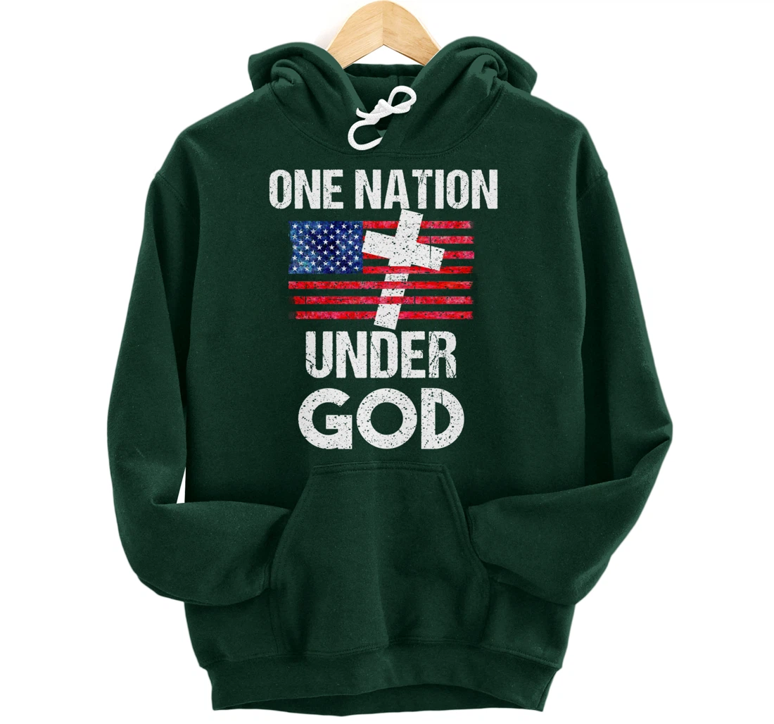 Cool One Nation Under God Funny USA Flag Cross Patriot Gift Pullover Hoodie