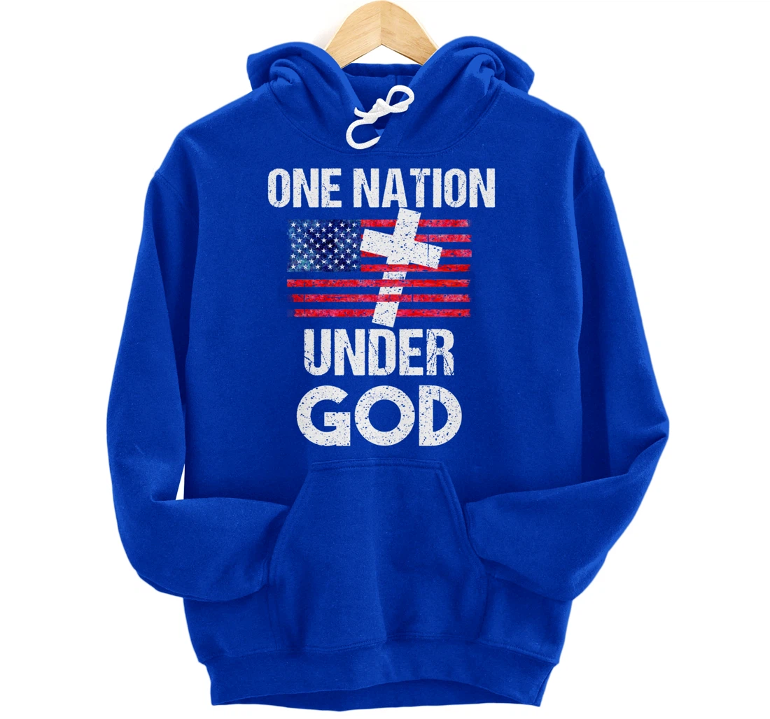 Cool One Nation Under God Funny USA Flag Cross Patriot Gift Pullover Hoodie