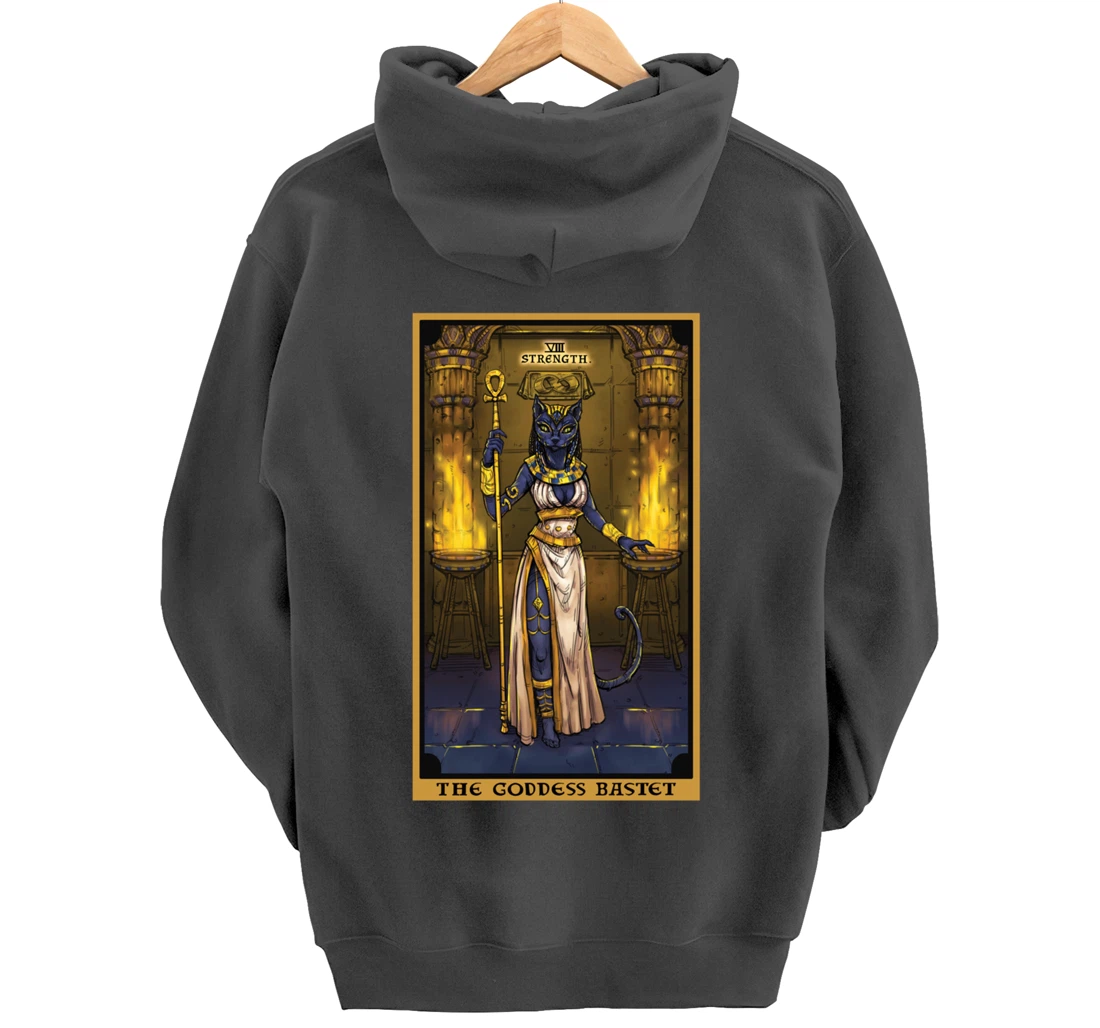 The Goddess Bastet Strength Tarot Card Egyptian Cat Witch Pullover Hoodie