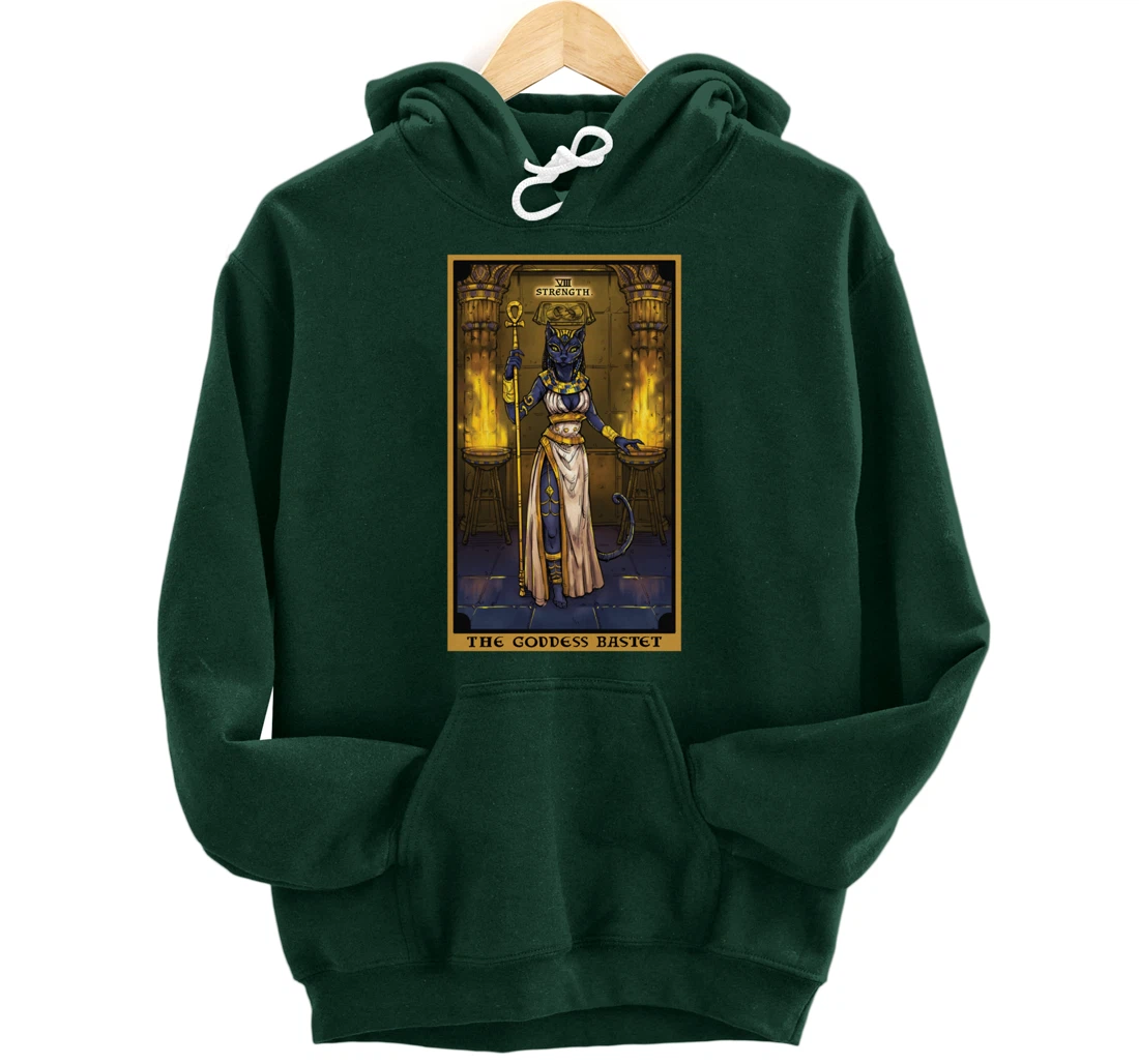The Goddess Bastet Strength Tarot Card Egyptian Cat Witch Pullover Hoodie
