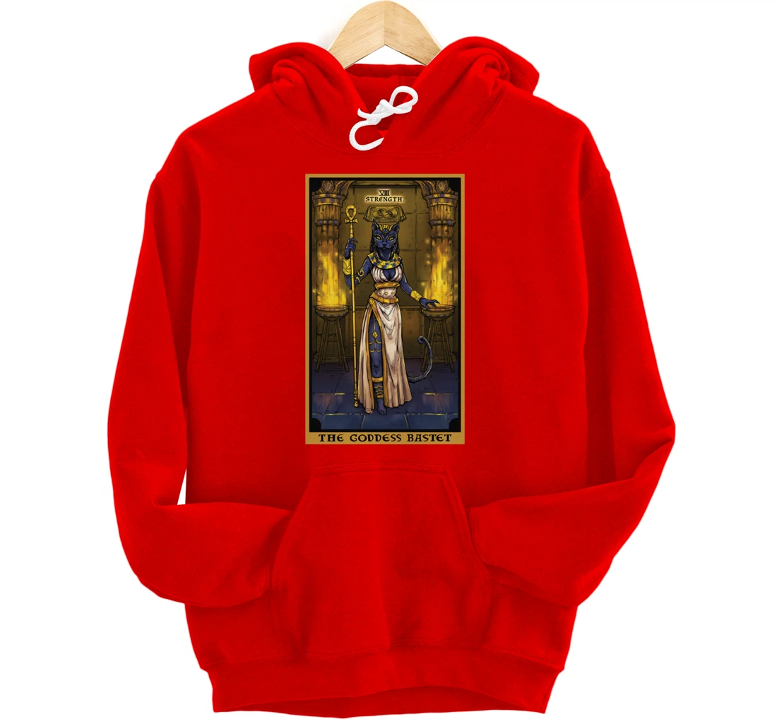 The Goddess Bastet Strength Tarot Card Egyptian Cat Witch Pullover Hoodie