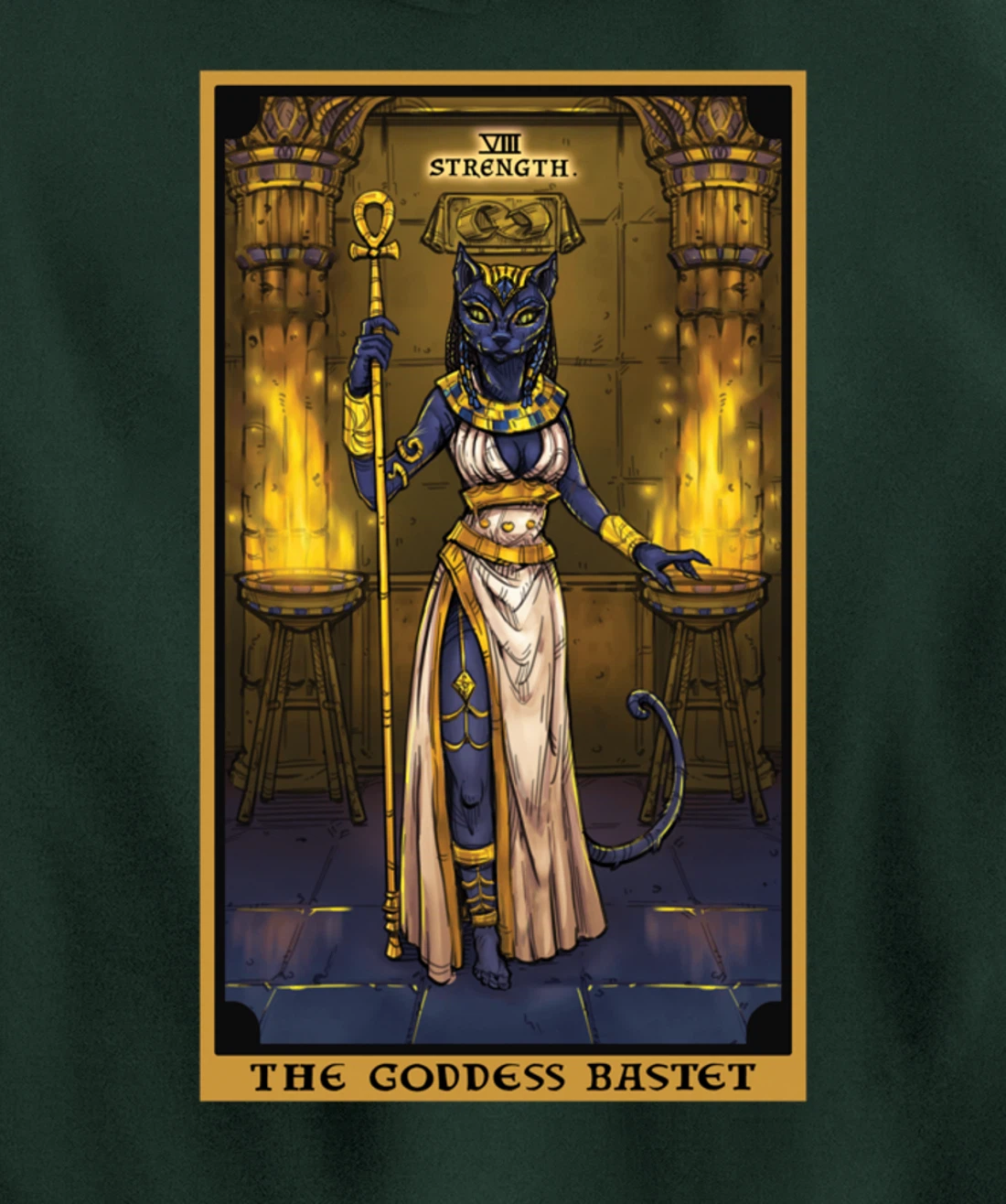 The Goddess Bastet Strength Tarot Card Egyptian Cat Witch Pullover Hoodie