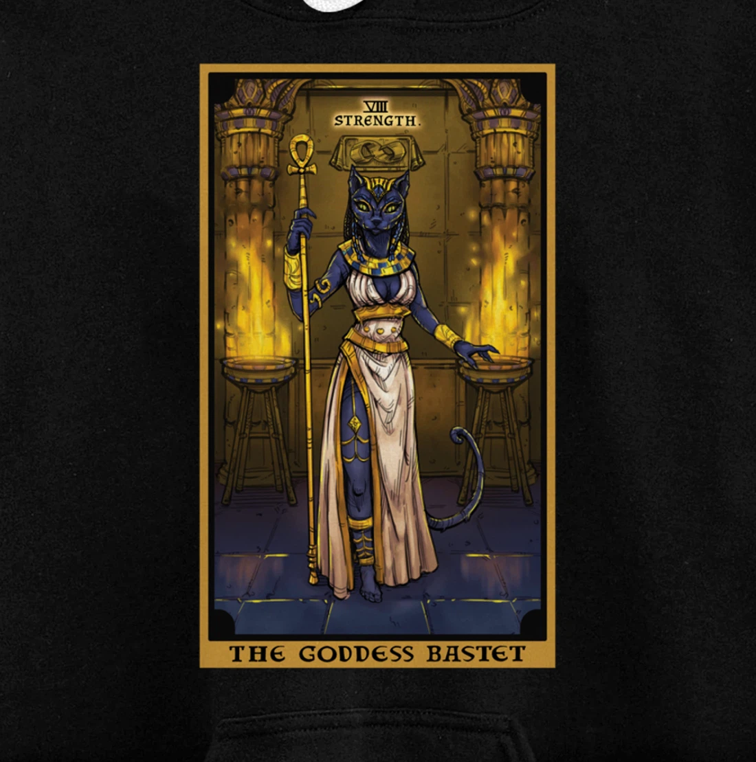 The Goddess Bastet Strength Tarot Card Egyptian Cat Witch Pullover Hoodie