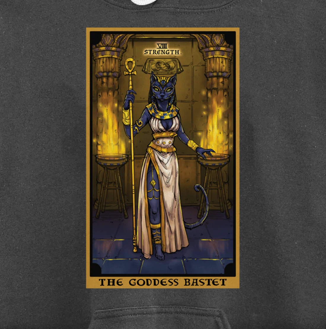 The Goddess Bastet Strength Tarot Card Egyptian Cat Witch Pullover Hoodie
