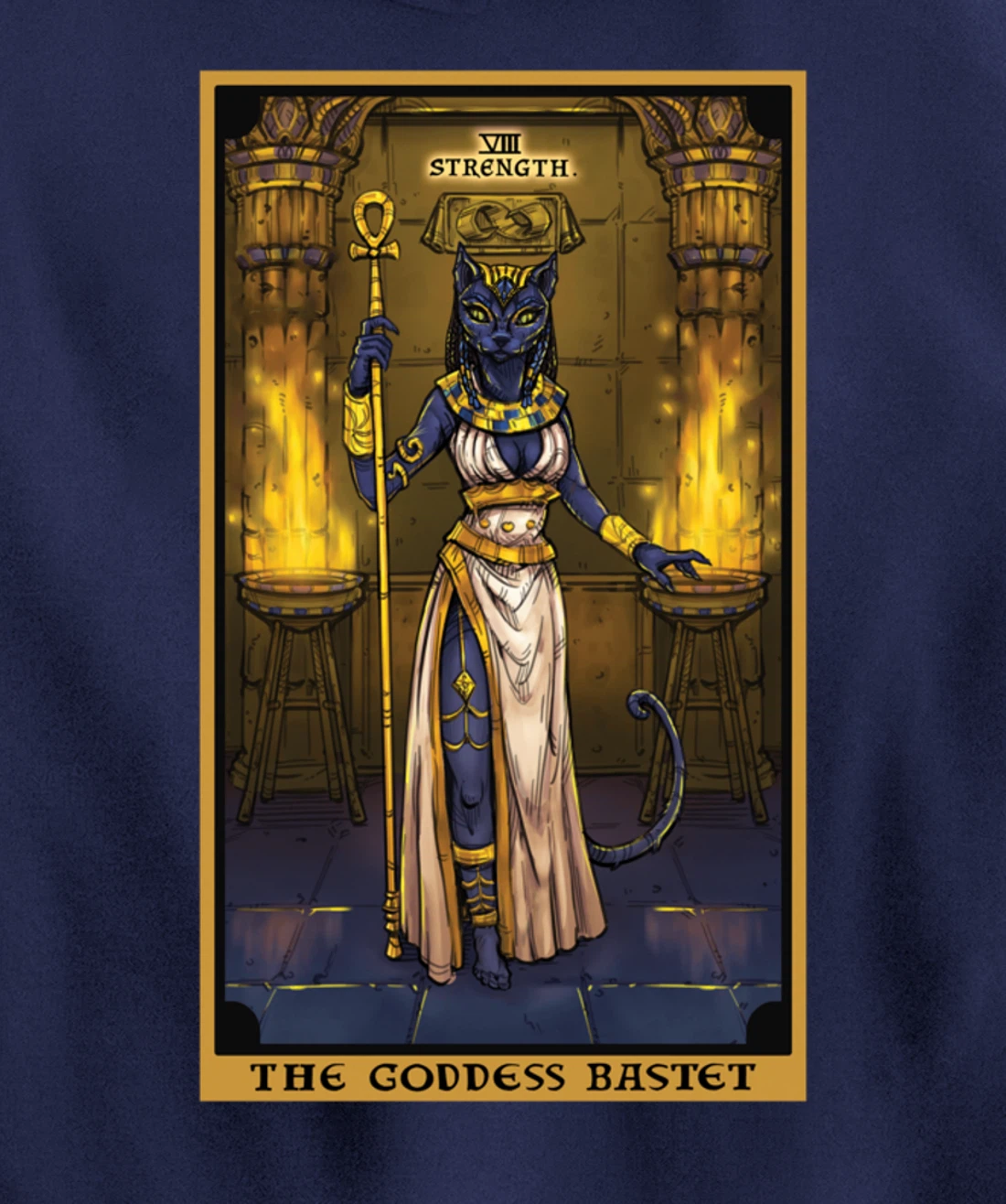 The Goddess Bastet Strength Tarot Card Egyptian Cat Witch Pullover Hoodie