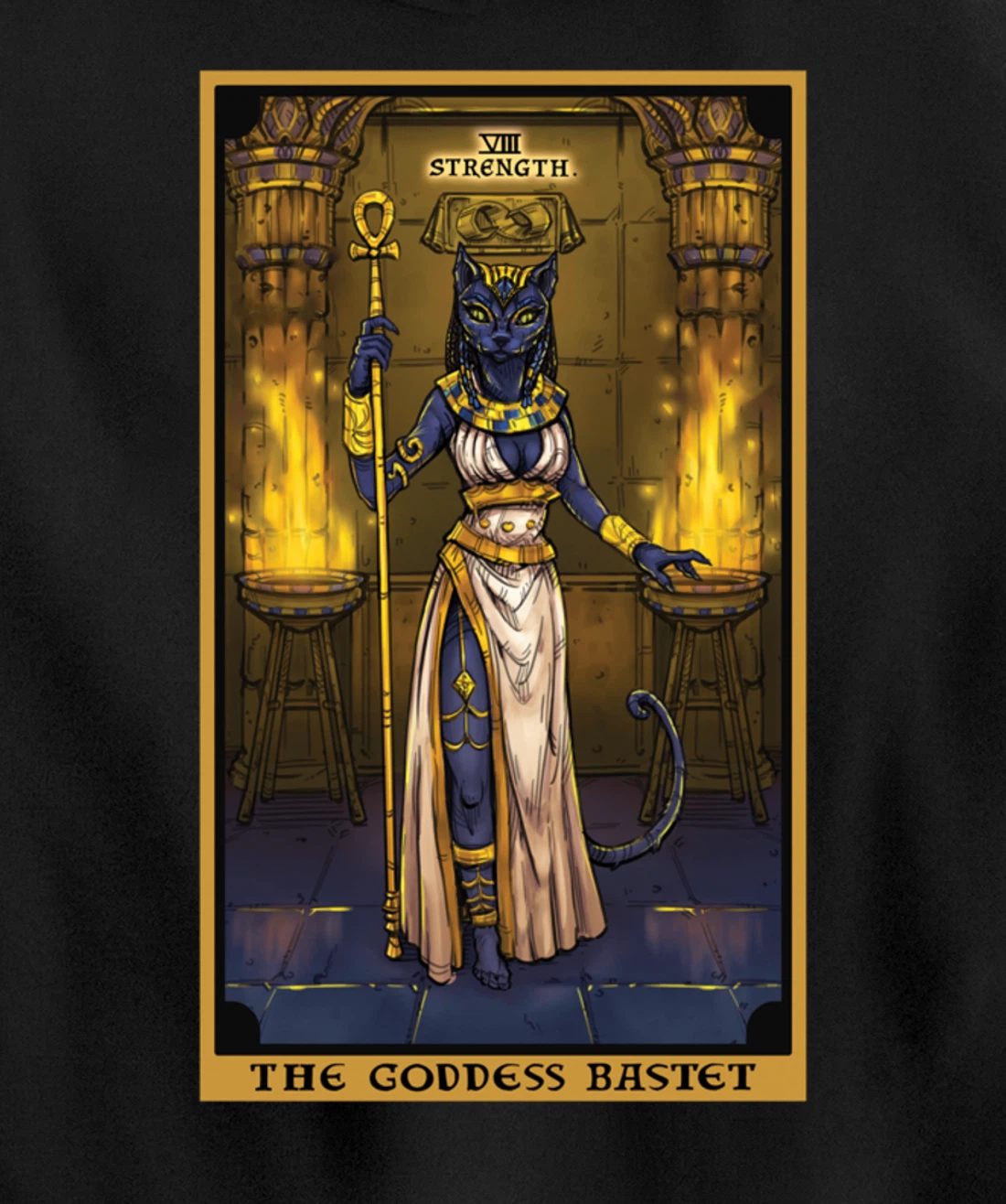 The Goddess Bastet Strength Tarot Card Egyptian Cat Witch Pullover Hoodie