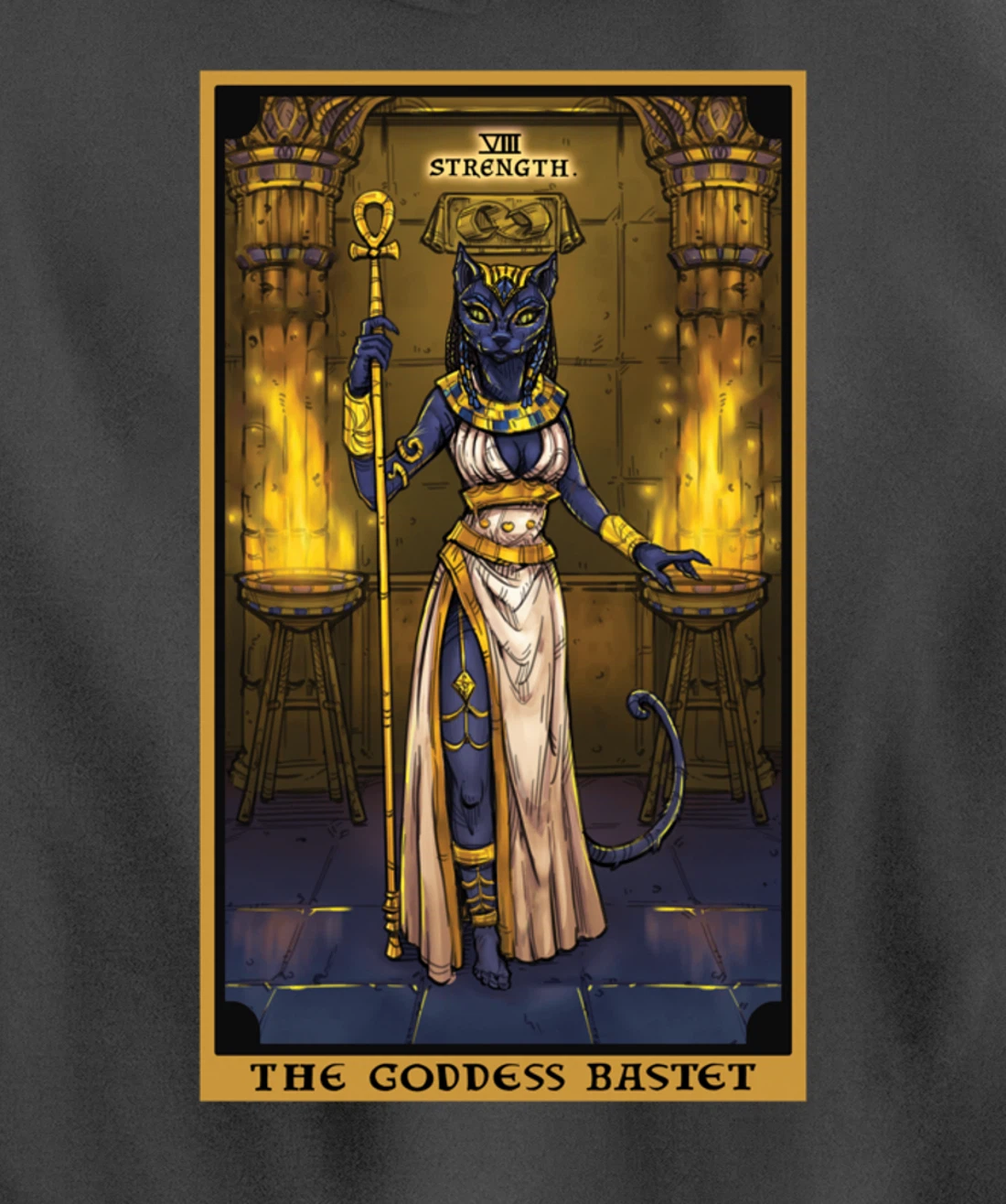 The Goddess Bastet Strength Tarot Card Egyptian Cat Witch Pullover Hoodie