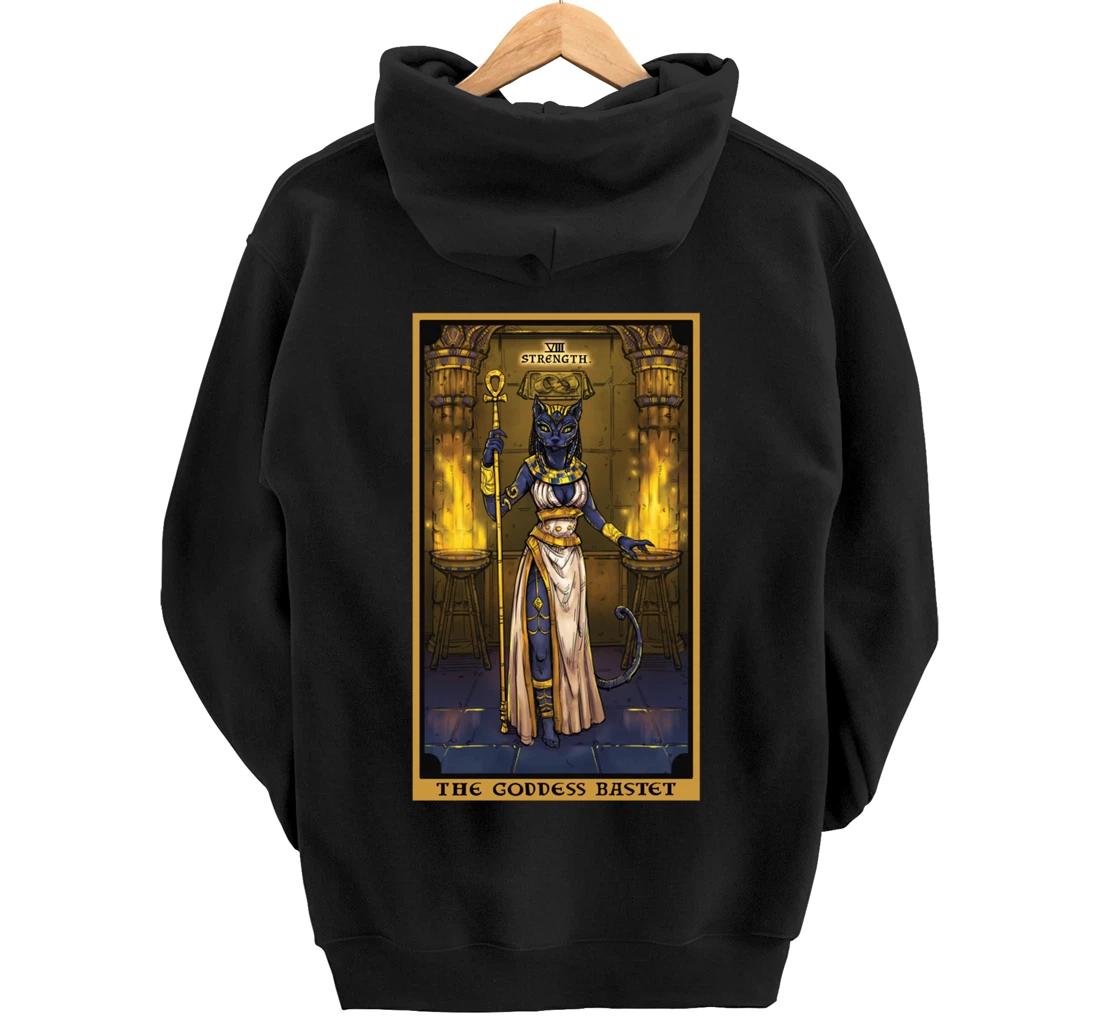 The Goddess Bastet Strength Tarot Card Egyptian Cat Witch Pullover Hoodie