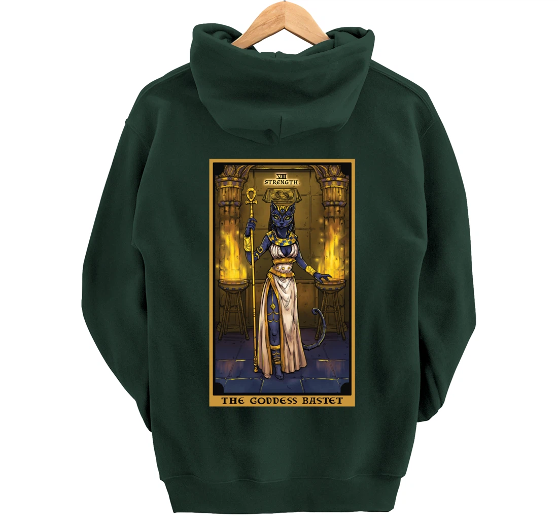 The Goddess Bastet Strength Tarot Card Egyptian Cat Witch Pullover Hoodie