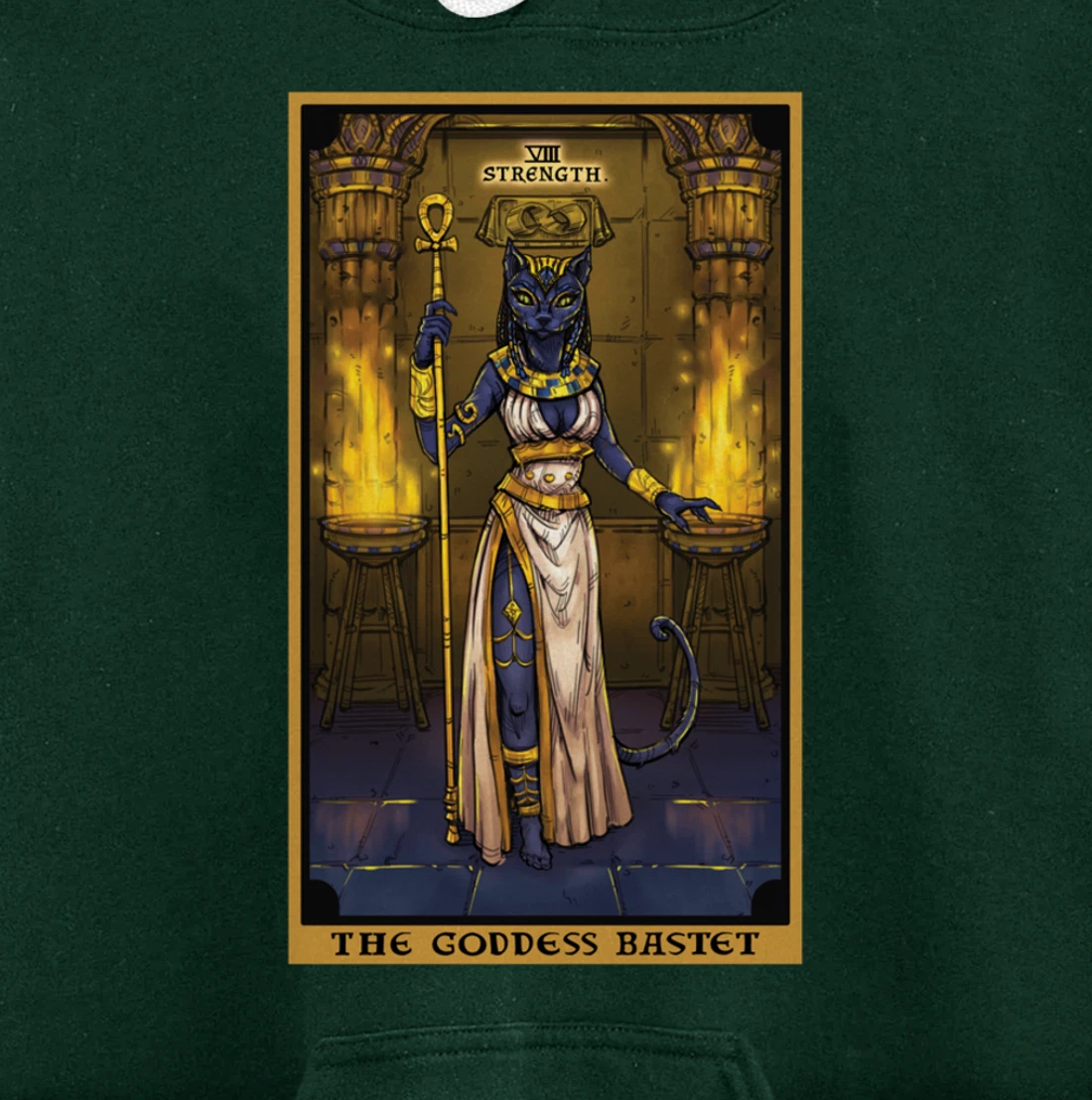 The Goddess Bastet Strength Tarot Card Egyptian Cat Witch Pullover Hoodie