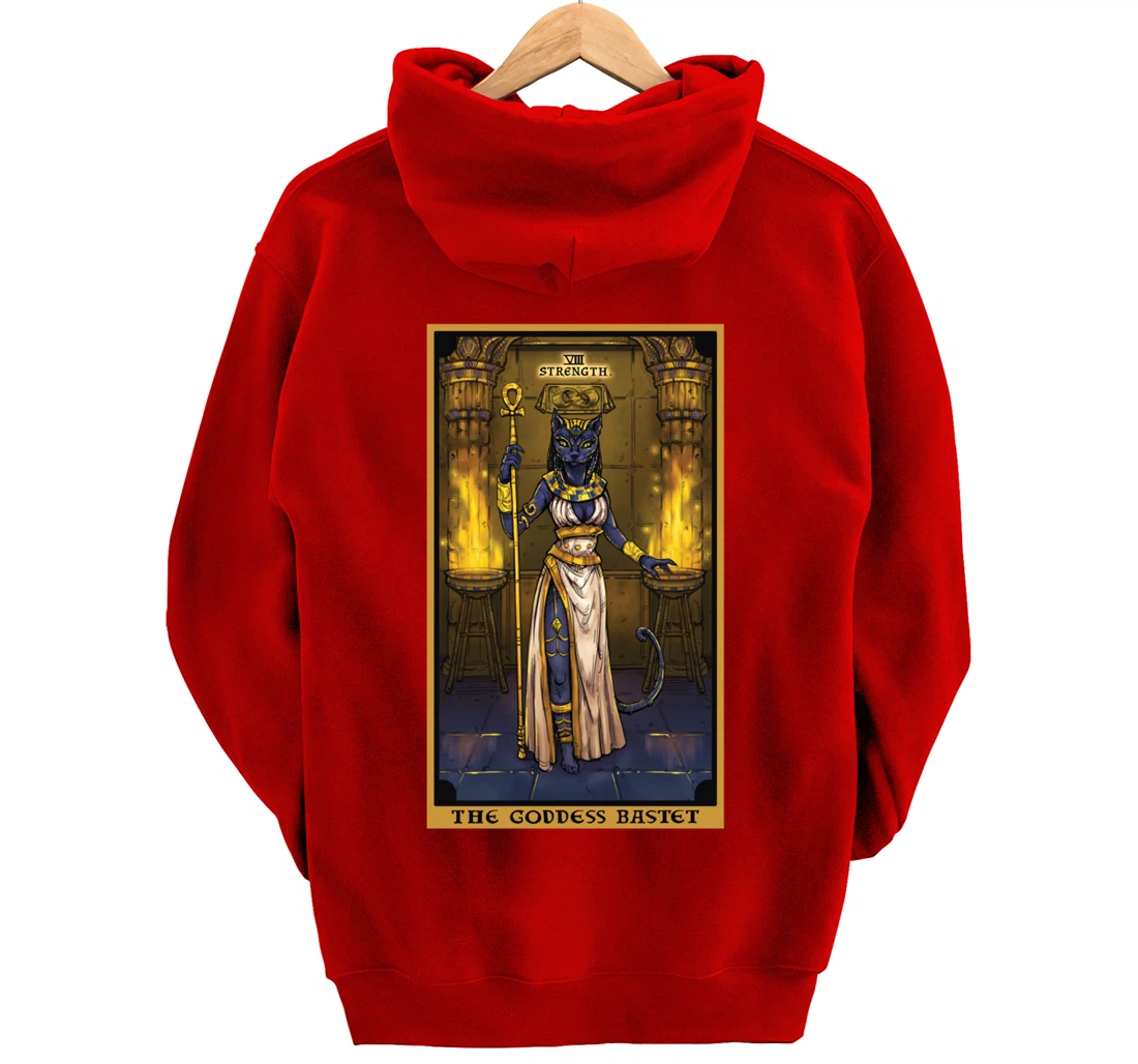 The Goddess Bastet Strength Tarot Card Egyptian Cat Witch Pullover Hoodie