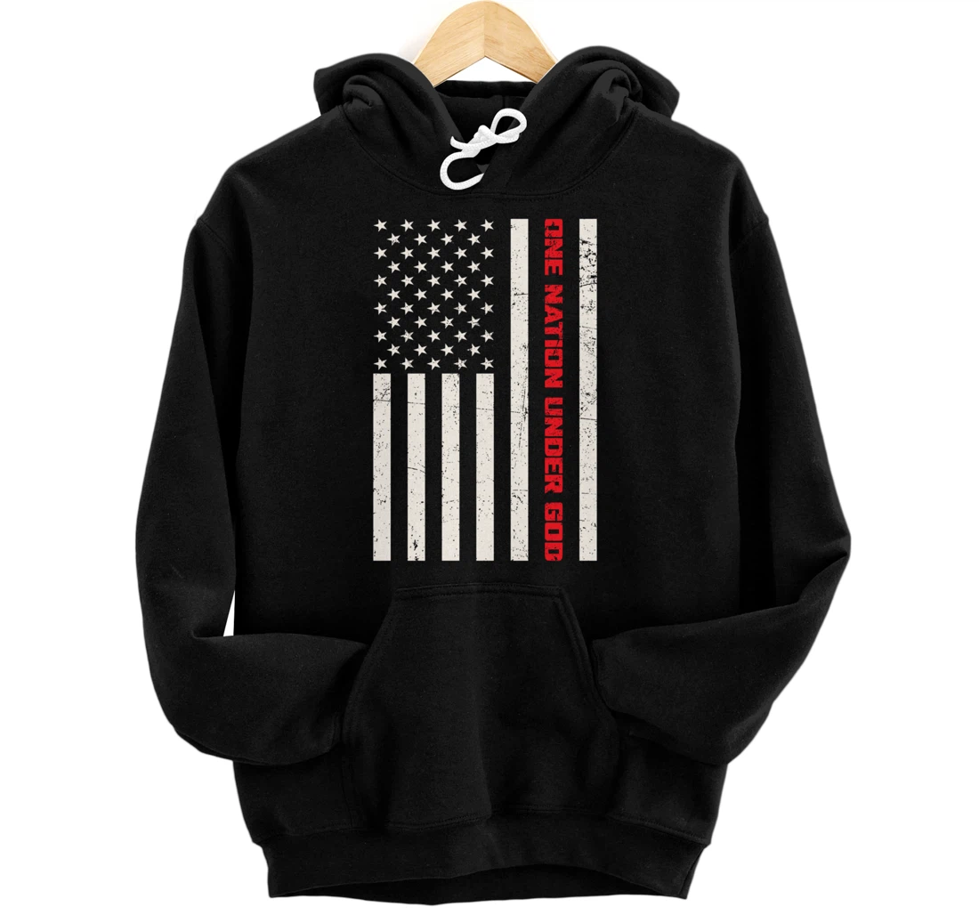 "One Nation Under God" vintage white U.S. Flag design Pullover Hoodie