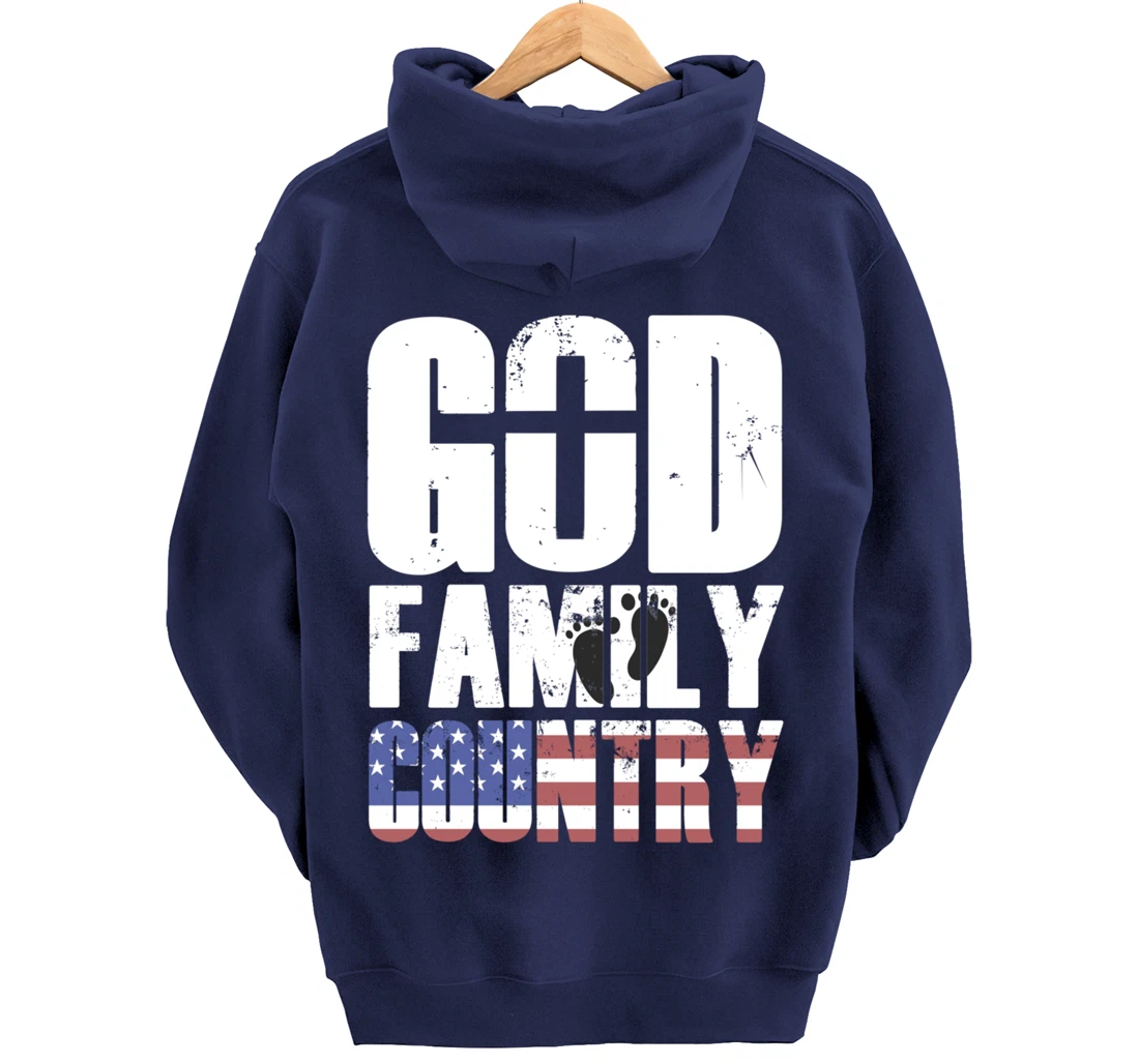 GOD FAMILY COUNTRY Christian Cross American Flag Baby Feet Pullover Hoodie