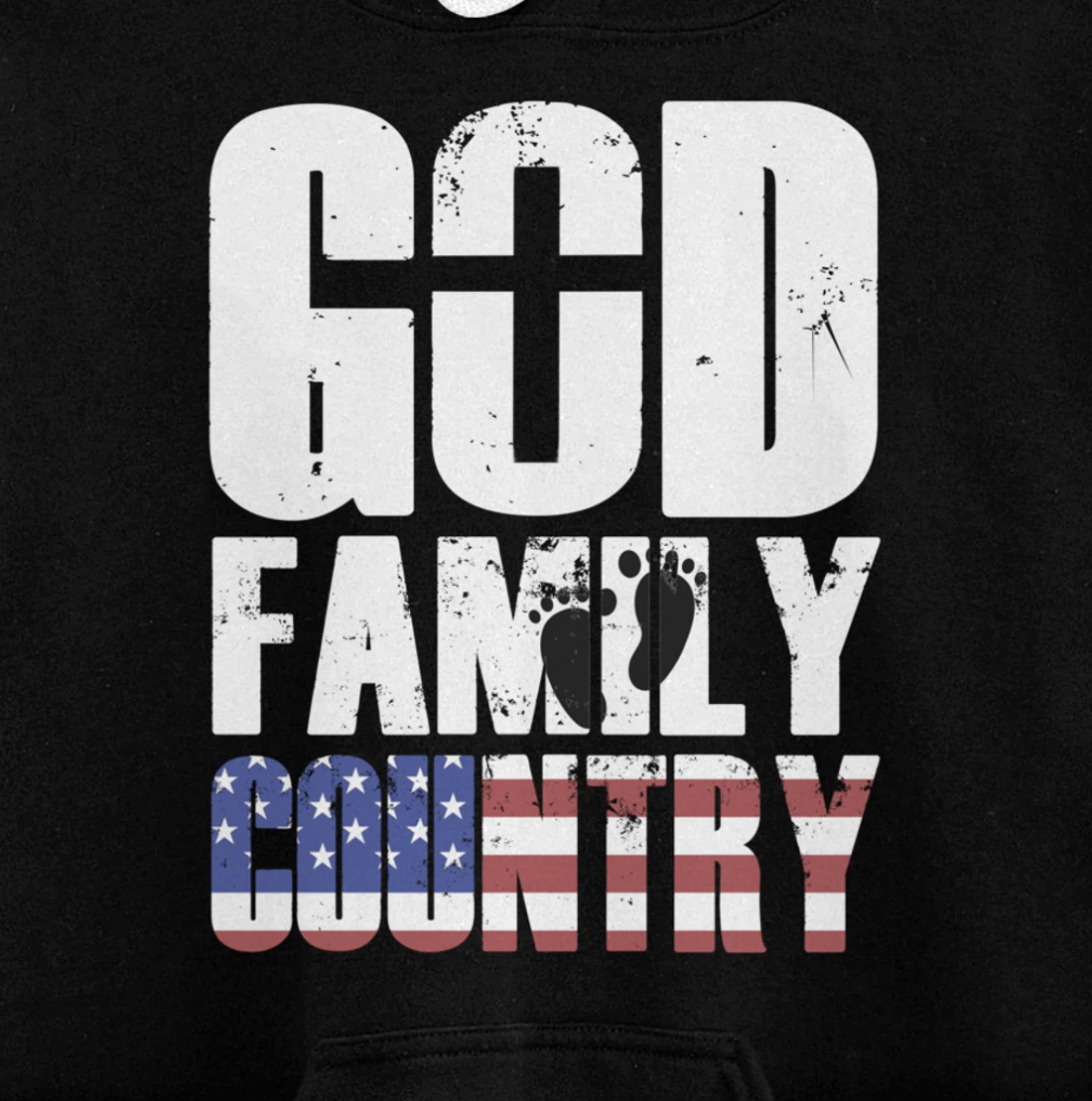 GOD FAMILY COUNTRY Christian Cross American Flag Baby Feet Pullover Hoodie