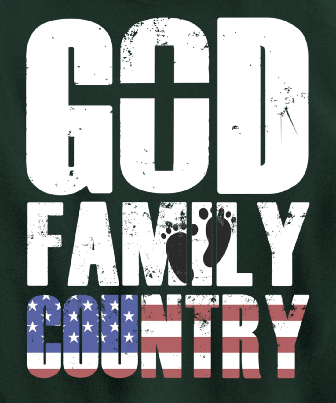 GOD FAMILY COUNTRY Christian Cross American Flag Baby Feet Pullover Hoodie