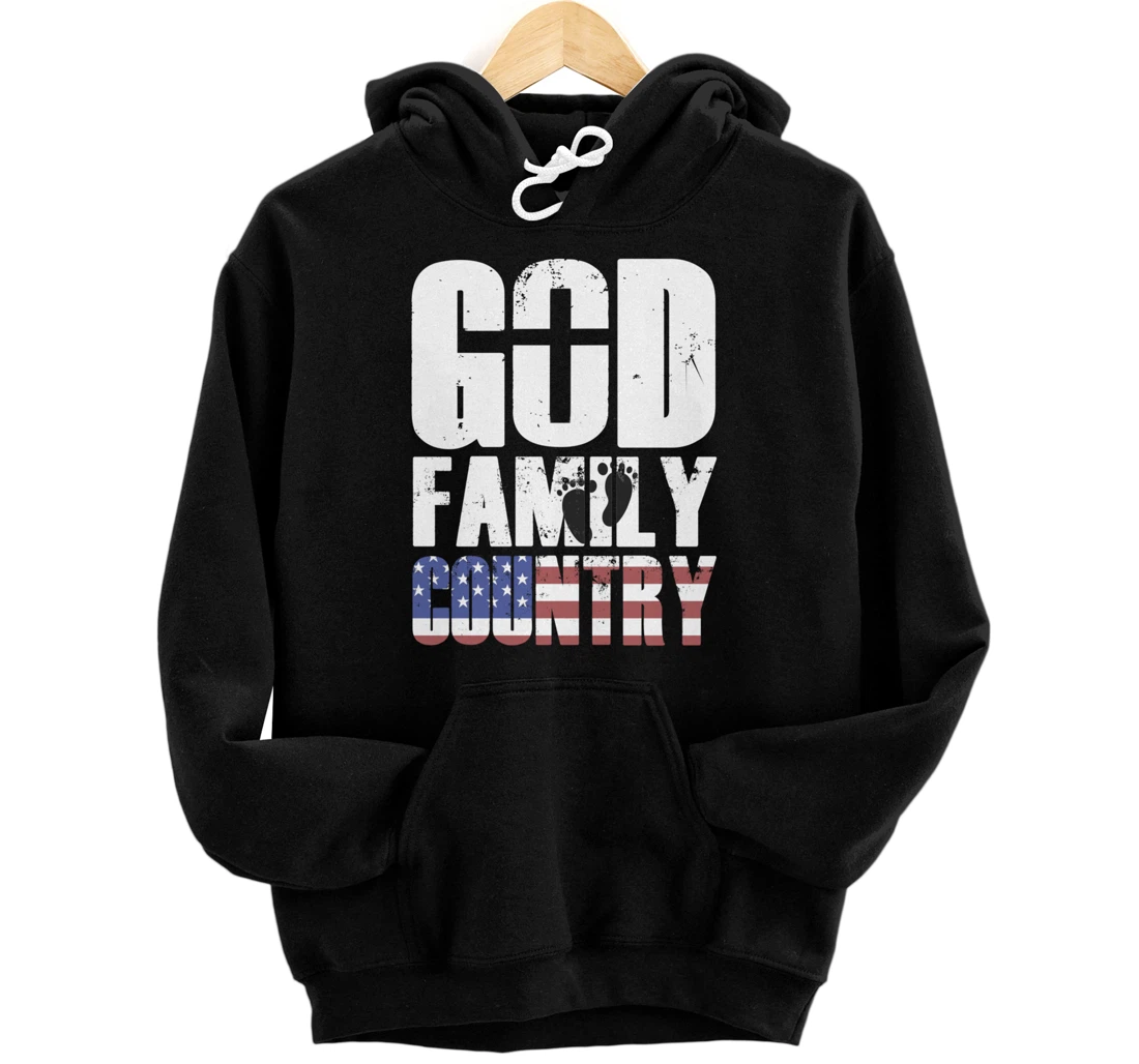 GOD FAMILY COUNTRY Christian Cross American Flag Baby Feet Pullover Hoodie