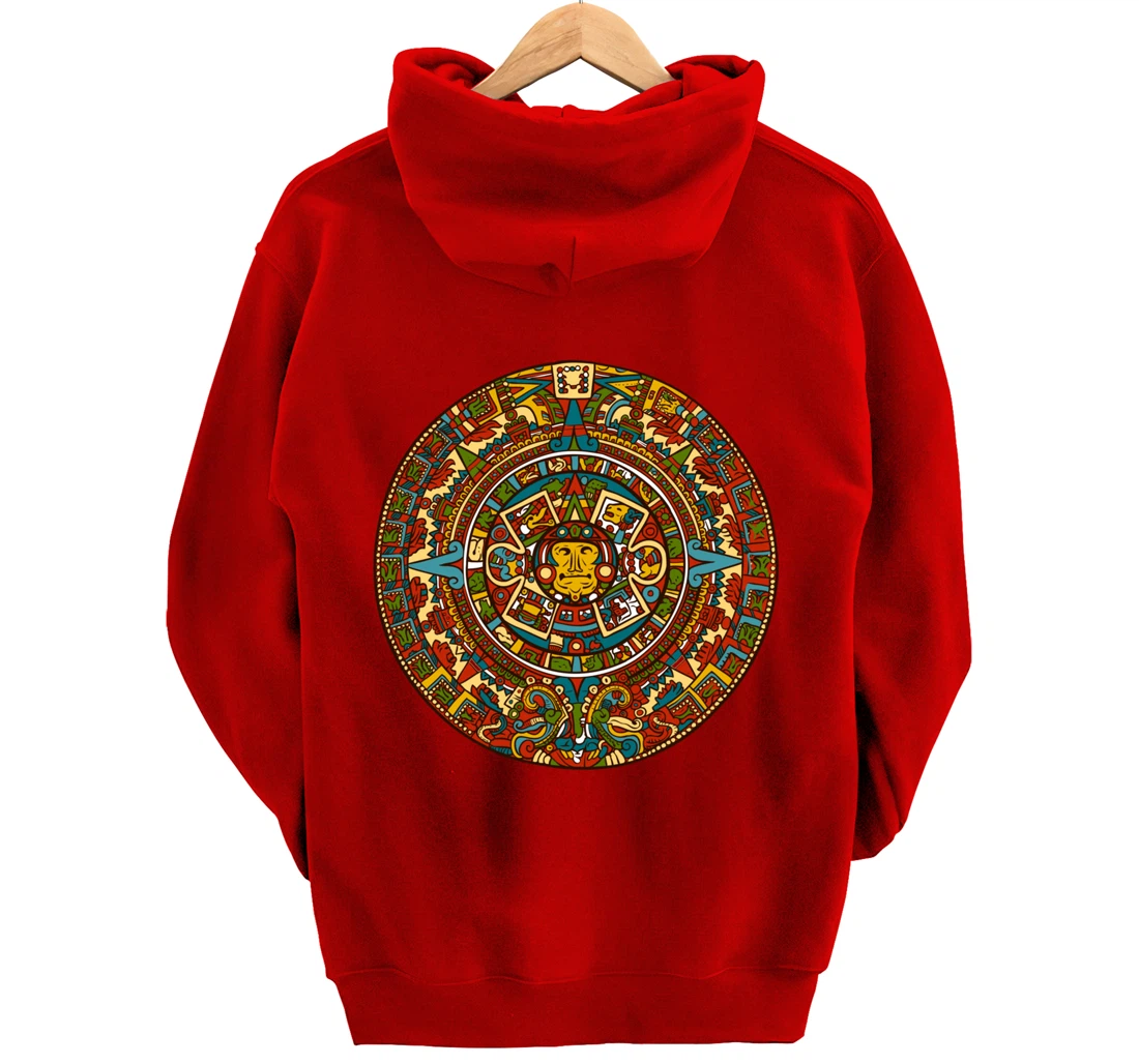 Aztec Mandala for Sun God Calendar Souvenir Mexico Aztec Pullover Hoodie