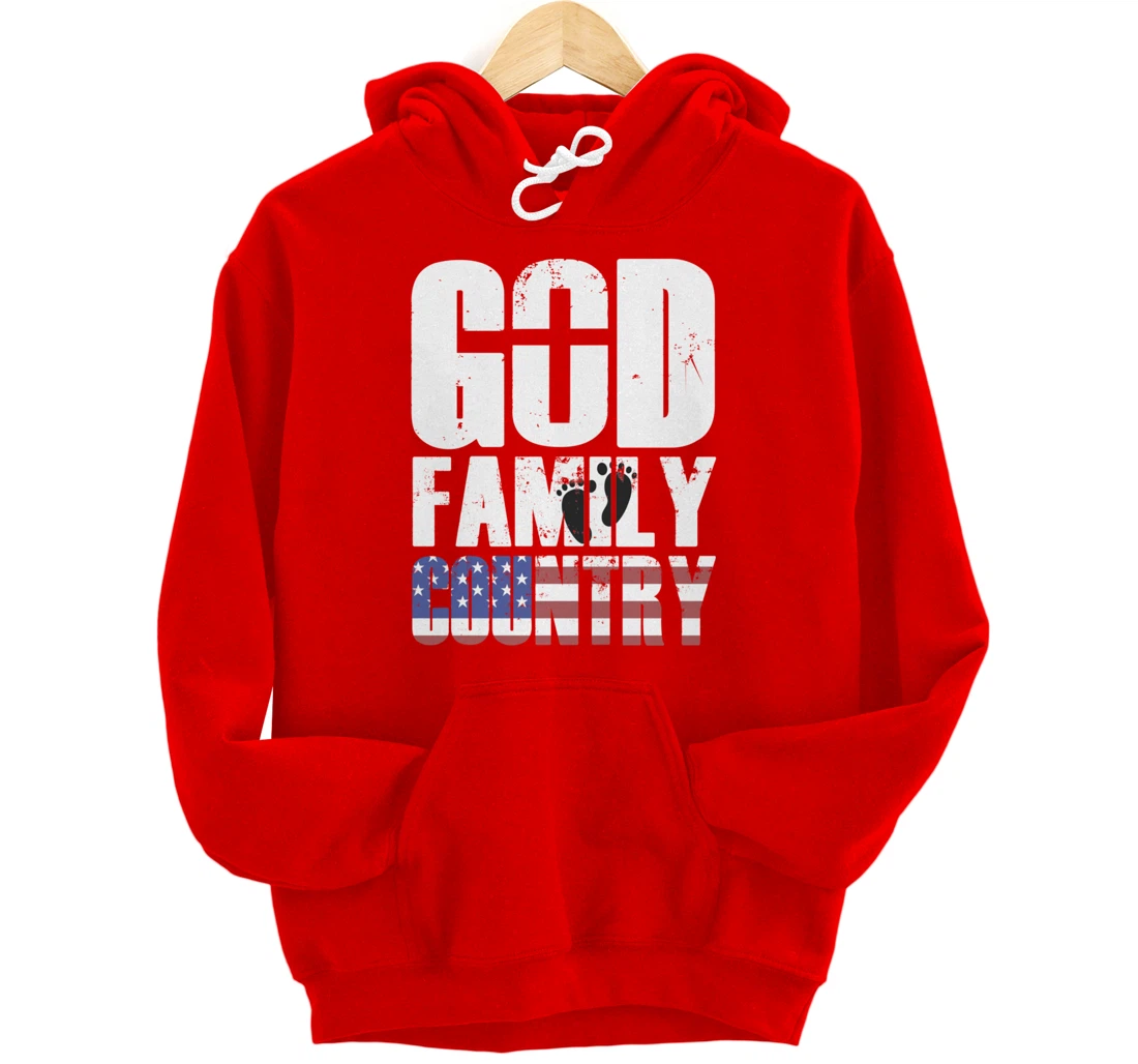 GOD FAMILY COUNTRY Christian Cross American Flag Baby Feet Pullover Hoodie